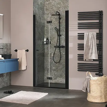 SCHÖNER WOHNEN-Kollektion  Duschwand Gretia Drehfalttür in Nische R 90x200 cm Mattschwarz