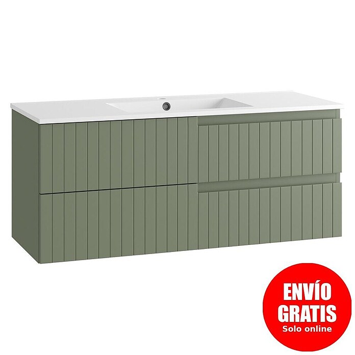 Mueble de lavabo Claire (L x An x Al: 45 x 120 x 50 cm, Verde Olivo, 1 seno, salida central, Número de cajones: 2 ud.) | BAUHAUS