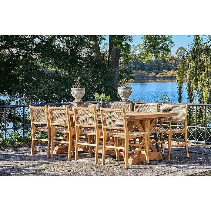 Ebuy24 Gartenstuhl Derby 2er-Set - 2 Stk., Massiv Teakholz, PE Rattan, Natur, B x T x H: 50 x 54 x 85 cm