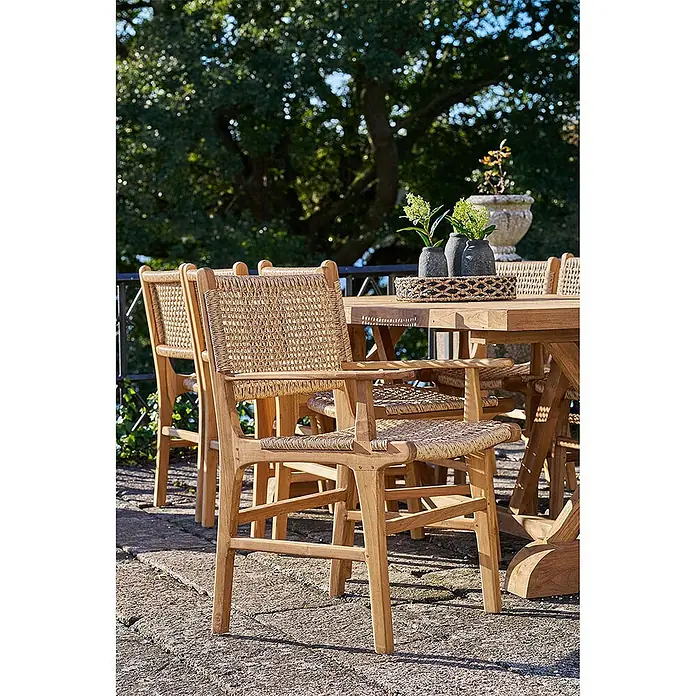 Ebuy24 Gartenstuhl Derby 2er-Set - 2 Stk., Massiv Teakholz, PE Rattan, Natur, B x T x H: 50 x 54 x 85 cm
