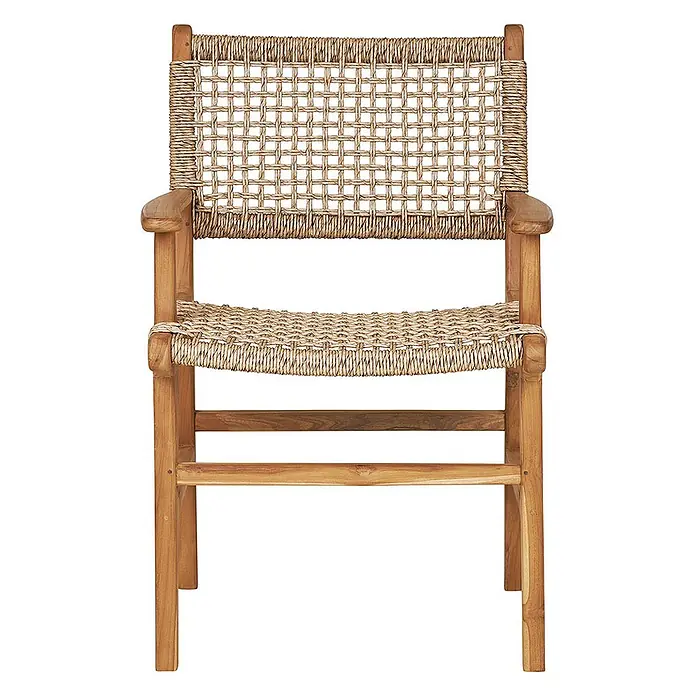 Ebuy24 Gartenstuhl Derby 2er-Set - 2 Stk., Massiv Teakholz, PE Rattan, Natur, B x T x H: 50 x 54 x 85 cm