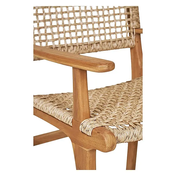 Ebuy24 Gartenstuhl Derby 2er-Set - 2 Stk., Massiv Teakholz, PE Rattan, Natur, B x T x H: 50 x 54 x 85 cm