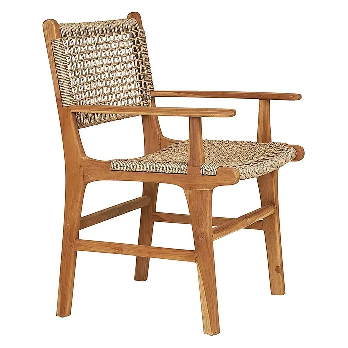 Ebuy24 Gartenstuhl Derby 2er-Set - 2 Stk., Massiv Teakholz, PE Rattan, Natur, B x T x H: 50 x 54 x 85 cm