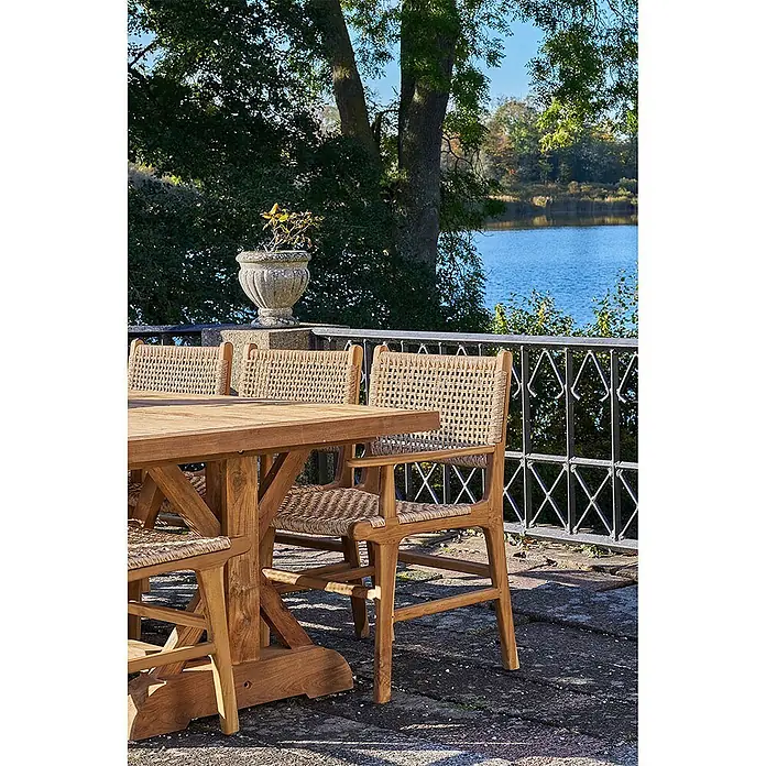 Ebuy24 Gartenstuhl Derby 2er-Set - 2 Stk., Massiv Teakholz, PE Rattan, Natur, B x T x H: 50 x 54 x 85 cm