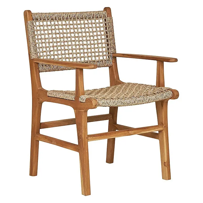 Ebuy24 Gartenstuhl Derby 2er-Set - 2 Stk., Massiv Teakholz, PE Rattan, Natur, B x T x H: 50 x 54 x 85 cm