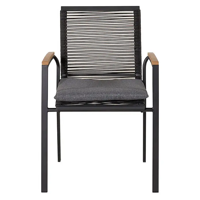 Ebuy24 Gartenstuhl Dallas 2er-Set - 2 Stk., 100 % Polyester, Holz, Rattan, Stahl, Schwarz, B x T x H: 57 x 64 x 84 cm