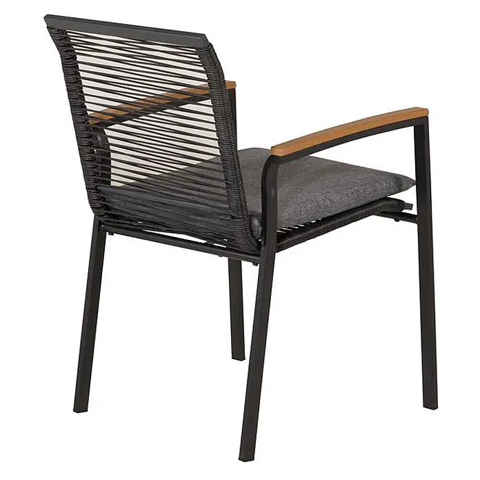 Ebuy24 Gartenstuhl Dallas 2er-Set - 2 Stk., 100 % Polyester, Holz, Rattan, Stahl, Schwarz, B x T x H: 57 x 64 x 84 cm