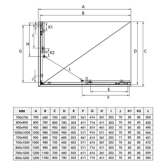 Kiamami Valentina Eckdusche - 900 x 700 x 1.900 cm, Farblos, Stärke: 6 mm