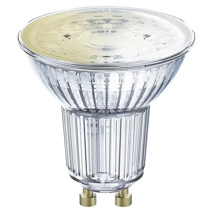 Osram Smart+ Smart-LED-Lampe matter - GU10, Dimmbar, Warmweiß, 350 lm, 4,7 W - Klare Glas-GU10-LED-Lampe mit goldenen Stiften.