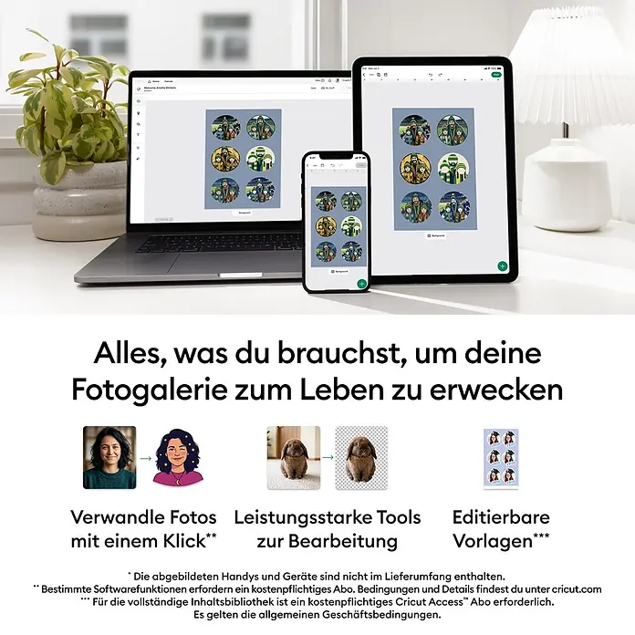 Cricut Drucker Stickerpix Print Essential-Bundle - Pastellblau, 19,8 x 8,9 x 12,7 cm - Design-Software auf Laptop, Tablet, Telefon. Zeigt Fotoverwandlung, Hintergrundentfernung und editierbare Sticker-Vorlagen.