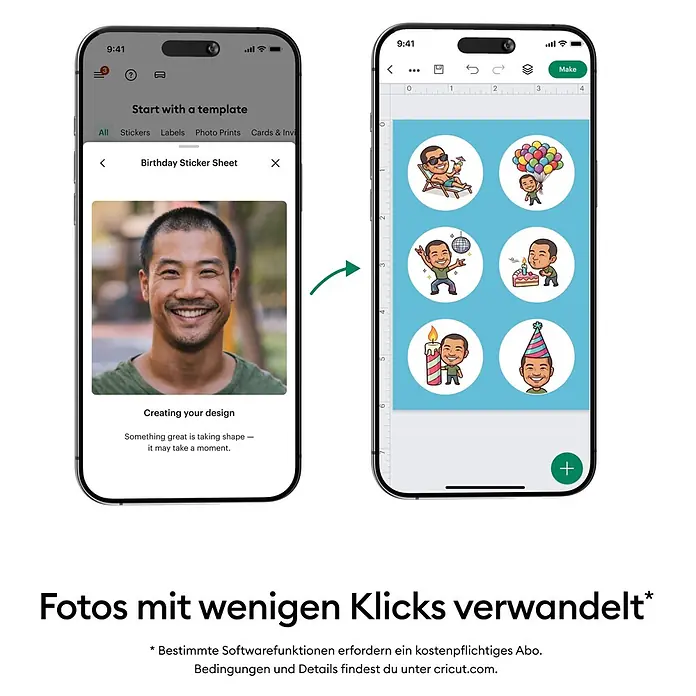 Cricut Drucker Stickerpix Print Essential-Bundle - Pastellblau, 19,8 x 8,9 x 12,7 cm - Smartphone-App verwandelt ein Foto in ein Blatt mit sechs personalisierten Geburtstagsstickern.