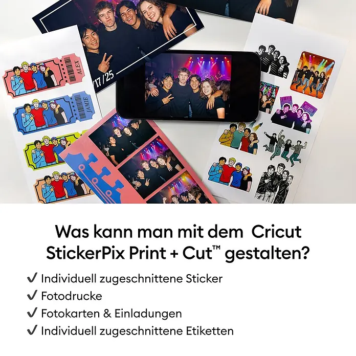 Cricut Drucker Stickerpix Print & Cut Essential-Bundle - Pastellblau, 28,7 x 20,3 x 10,4 cm - Individuell zugeschnittene Fotosticker, Fotoabzüge und personalisierte Fotokarten, erstellt mit Cricut StickerPix Print + Cut.