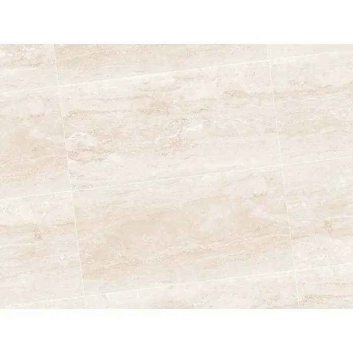 Feinsteinzeugfliese Trenova - 120 x 60 cm, Crema, Glänzend - Helle beige Marmoroptik-Fliesen mit natürlicher Maserung und sichtbaren Fugen, ideal für Böden oder Wände.