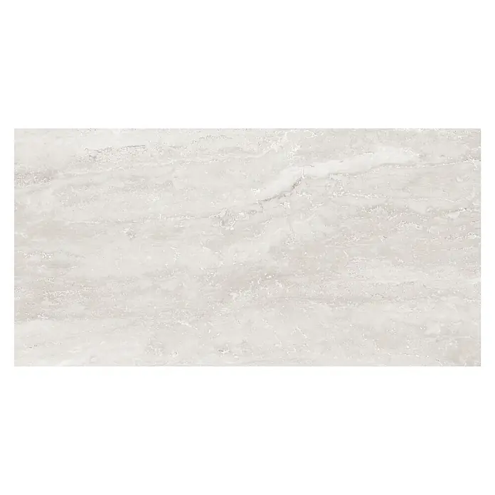 Feinsteinzeugfliese Trenova - 120 x 60 cm, Grigio, Glänzend - Hellgraue Fliese in Steinoptik mit subtiler horizontaler Maserung.