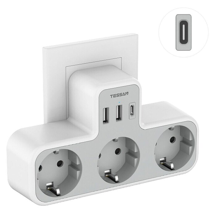 Vtičnica z USB 3xAC 2xUSB-A, USB-C  (Brez stikala) | 3330 - Stecker innen | CBGA - Stecker/Kupplungen | CBG - Stecker, Kupplungen Lampenfassungen | CB - Elektroinstallation | C - Elektro | BAUHAUS