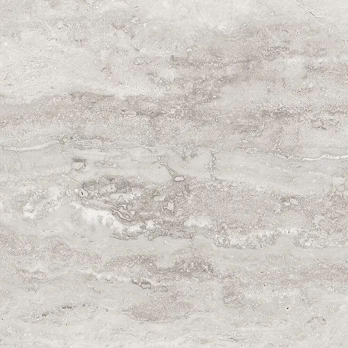 Feinsteinzeugfliese Trenova - 120 x 60 cm, Grigio, Matt - Hellgraue Fliese in Travertin-Optik mit subtiler horizontaler Maserung.