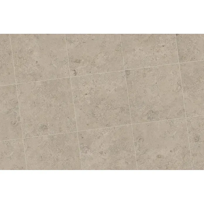Feinsteinzeugfliese Fossil - 60 x 60 cm, Sand, Matt - Beigefarbener Fliesenboden in Steinoptik mit hellen Fugen, der natürliche Variationen und Texturen zeigt.