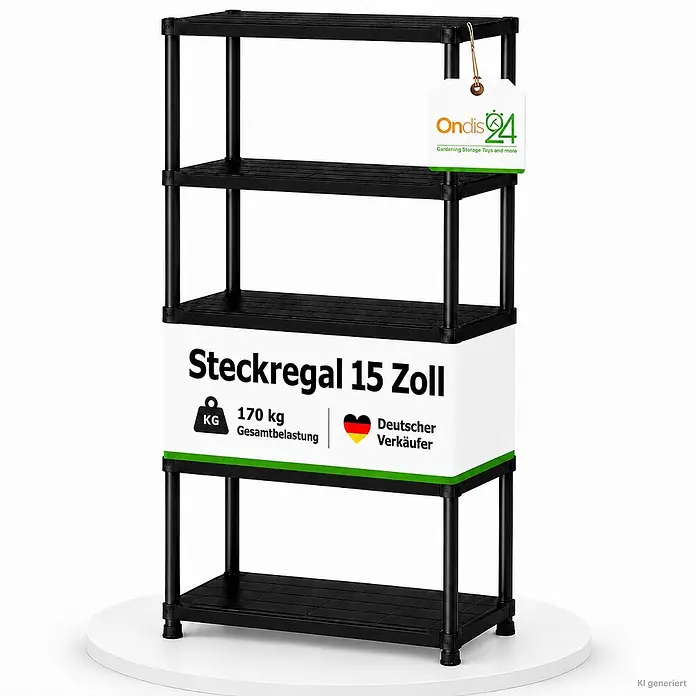 Ondis24 Kunststoffregal - Traglast pro Boden: 30 kg, Anzahl Böden: 5 Stk., Stecken, Anthrazit - Schwarzes Kunststoff-Steckregal mit vier Ablagen und 170 kg Gesamtbelastbarkeit für vielseitige Lagerung.