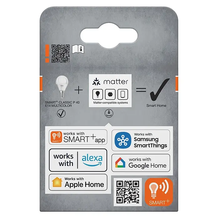 Osram Smart+ Smart-LED-Lampe matter - E14, Dimmbar, RGBW, 470 lm, 4,9 W - Rückansicht