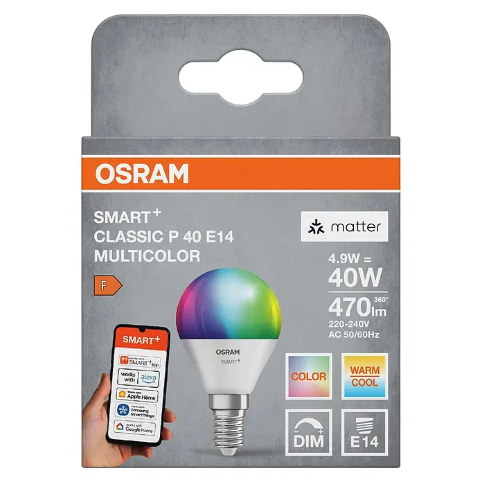 Osram Smart+ Smart-LED-Lampe matter - E14, Dimmbar, RGBW, 470 lm, 4,9 W - Vorderansicht
