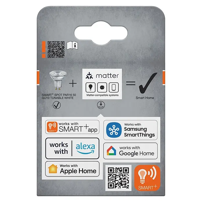 Osram Smart+ Smart-LED-Lampe matter - GU10, Dimmbar, Mehrfarbig, 350 lm, 4,7 W - Verpackung für ein intelligentes, abstimmbares GU10 LED-Spotlight, kompatibel mit Matter, Apple Home, Google Home, Alexa und SmartThings.