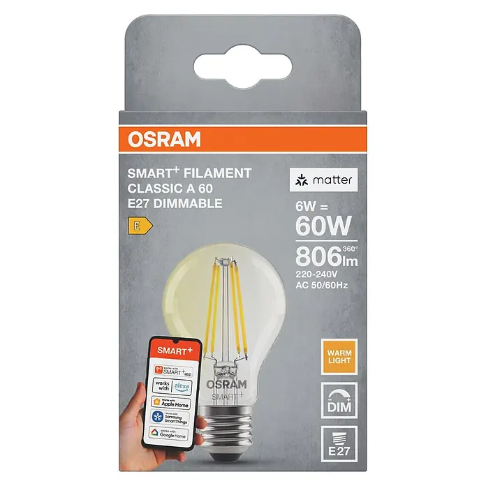 Osram Smart+ Smart-LED-Lampe Birne matter - E27, Dimmbar, Warmweiß, 806 lm, 6 W - Vorderansicht