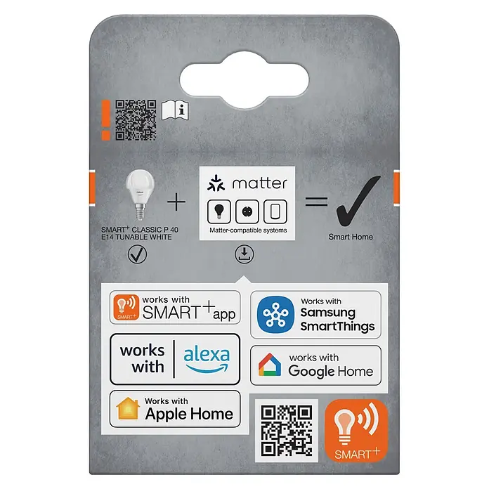 Osram Smart+ Smart-LED-Lampe P40 matter - E14, Dimmbar, Tageslichtweiß, 470 lm, 4,9 W - Rückansicht