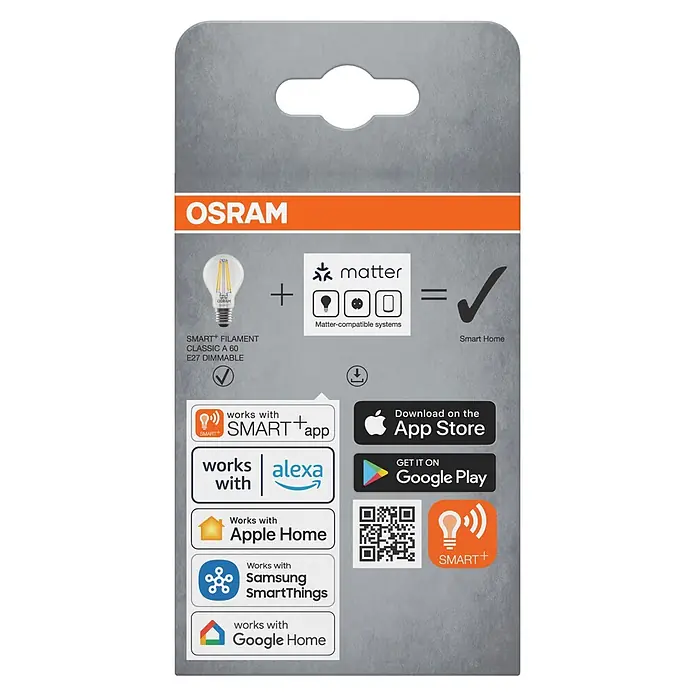 Osram Smart+ Smart-LED-Lampe Birne matter - E27, Dimmbar, Warmweiß, 806 lm, 6 W - Rückansicht