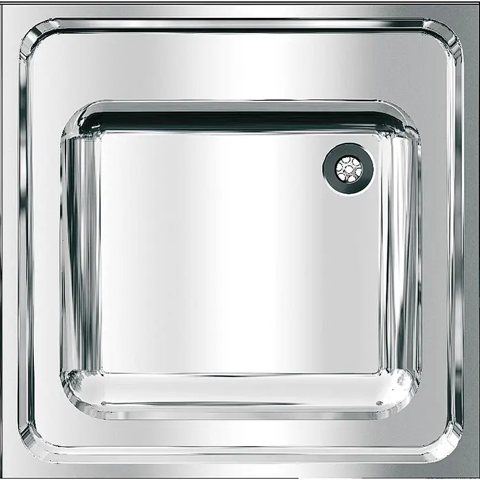 KWC Waschbecken KWC -  - Quadratisches Spülbecken aus poliertem Edelstahl oder Duschwanne mit zentralem Abfluss.