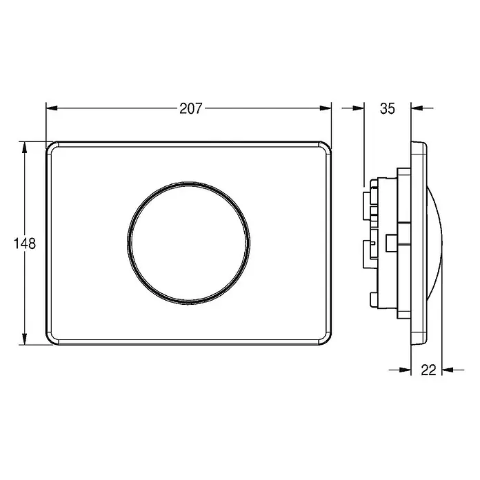 KWC Waschbecken KWC -  - Rechteckige Betätigungsplatte mit mittigem Rundtaster und Maßen 207x148x35mm.