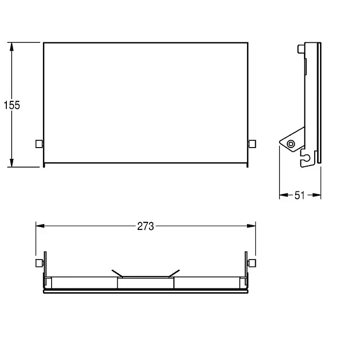 KWC Waschbecken KWC -  - Technische Zeichnung eines rechteckigen Ablagefachs, 273mm breit, 155mm hoch und 51mm tief.