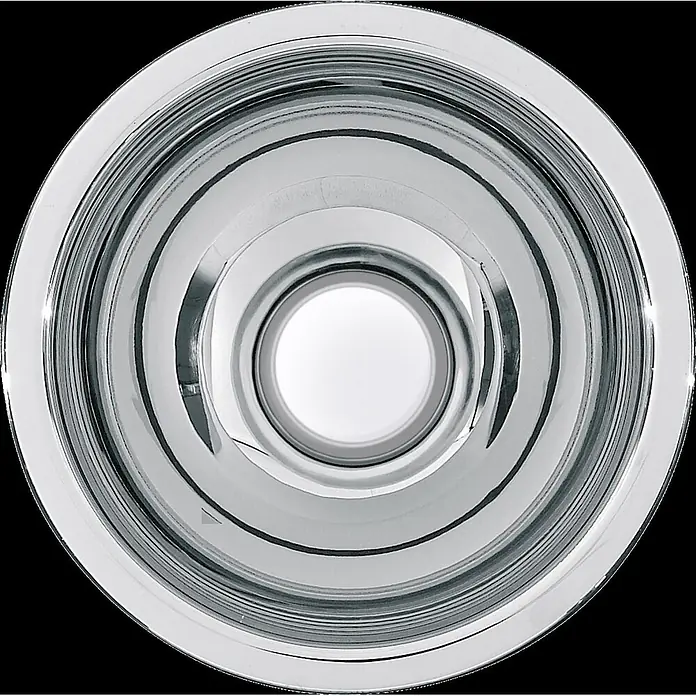 KWC Waschbecken KWC - Mit Überlauf - Runder, polierter Metallabfluss oder Reflektor mit konzentrischen Ringen und zentraler Öffnung.