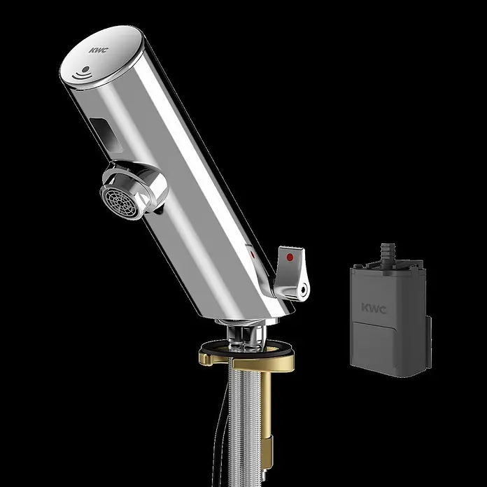 KWC Waschbecken KWC -  - Verchromte KWC Sensor-Waschtischarmatur mit internen Anschlüssen und separater Powerbox.