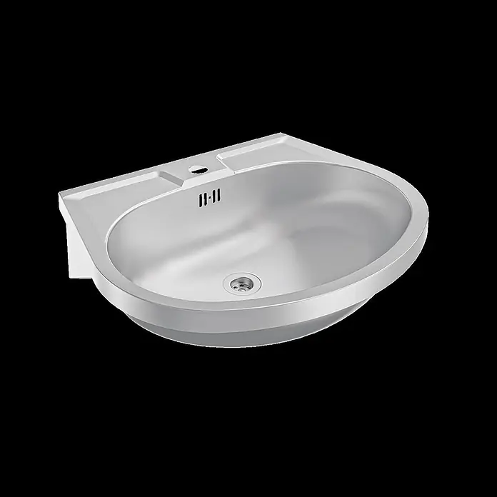KWC Waschbecken KWC - Mit Überlauf, Edelstahl - Weißes Keramik-Waschbecken mit ovaler Schale, Hahnloch und Überlauf.