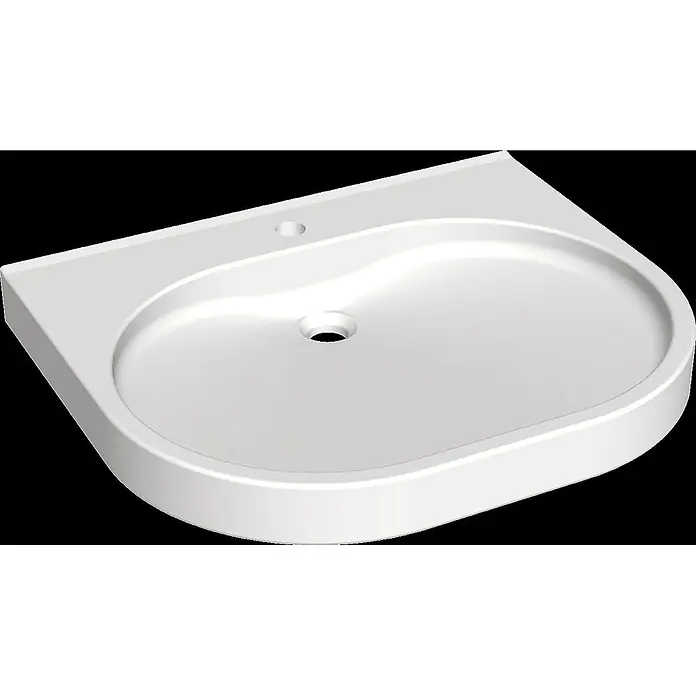 KWC Waschbecken KWC - Ohne Überlauf, Alpinweiß - Weißes Mineralguss-Waschbecken mit abgerundetem rechteckigem Becken, einem Hahnloch und zentralem Ablauf.