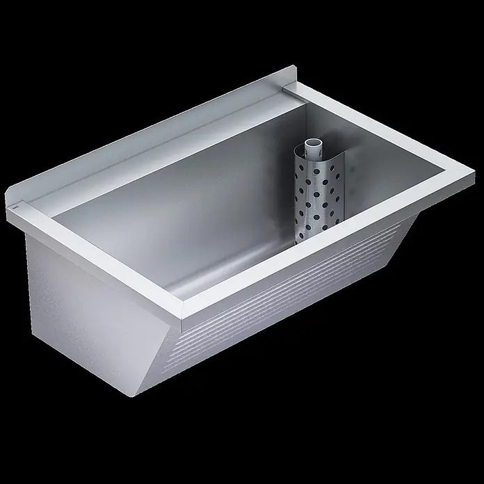 KWC Waschbecken KWC - Ohne Überlauf, Chromnickelstahl - Rechteckige Edelstahlwanne mit perforiertem Innenfilter.