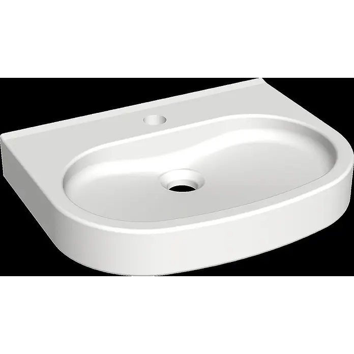 KWC Waschbecken KWC - Hahnloch: Ohne, Ohne Überlauf, Alpinweiß - Weißes Keramik-Waschbecken mit Hahnloch und mittigem Ablauf. Modernes Wandmontagedesign.