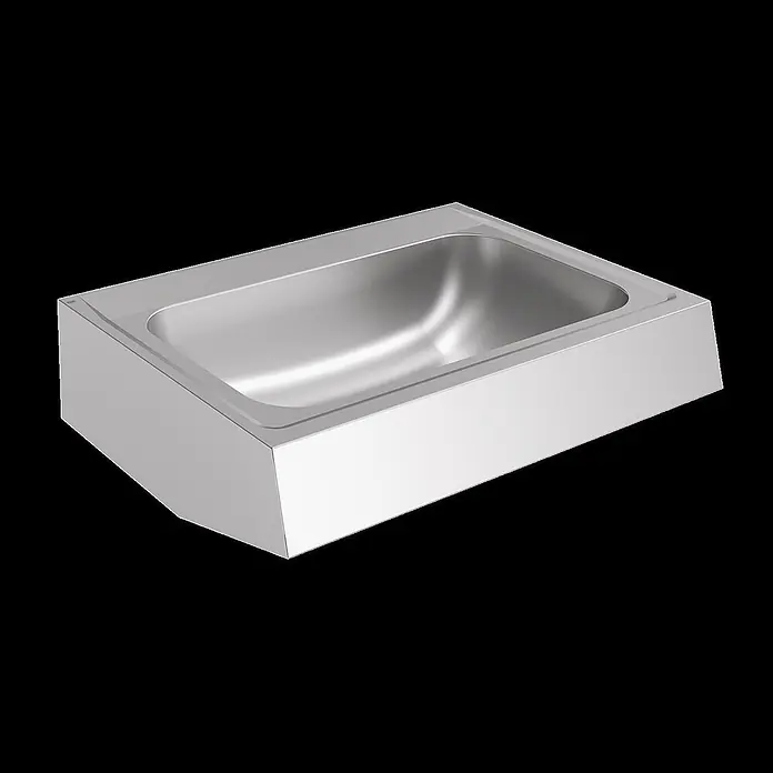 KWC Waschbecken KWC - Hahnloch: Ohne, Ohne Überlauf, Chromnickelstahl - Rechteckiges Edelstahlbecken mit integriertem Rand, metallisch-silbernes Finish.