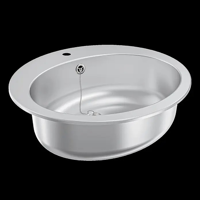 KWC Waschbecken KWC - Mit Überlauf, Silber - Silbernes ovales Einbauwaschbecken mit Stöpsel und Kette.