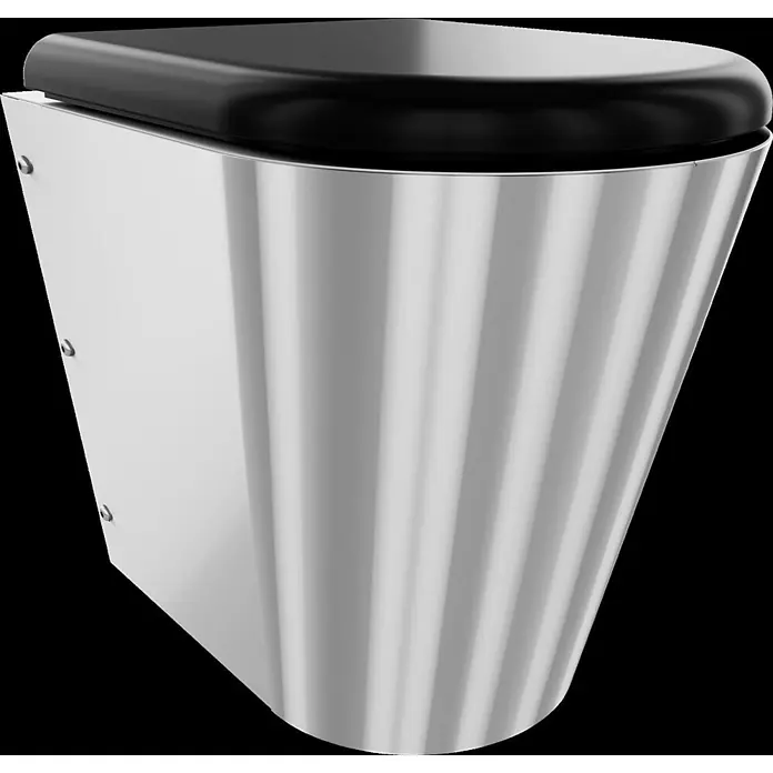 KWC Waschbecken KWC -  - Elegante Wandtoilette mit schwarzem Sitz und silbernem, geriffeltem Metalldesign.