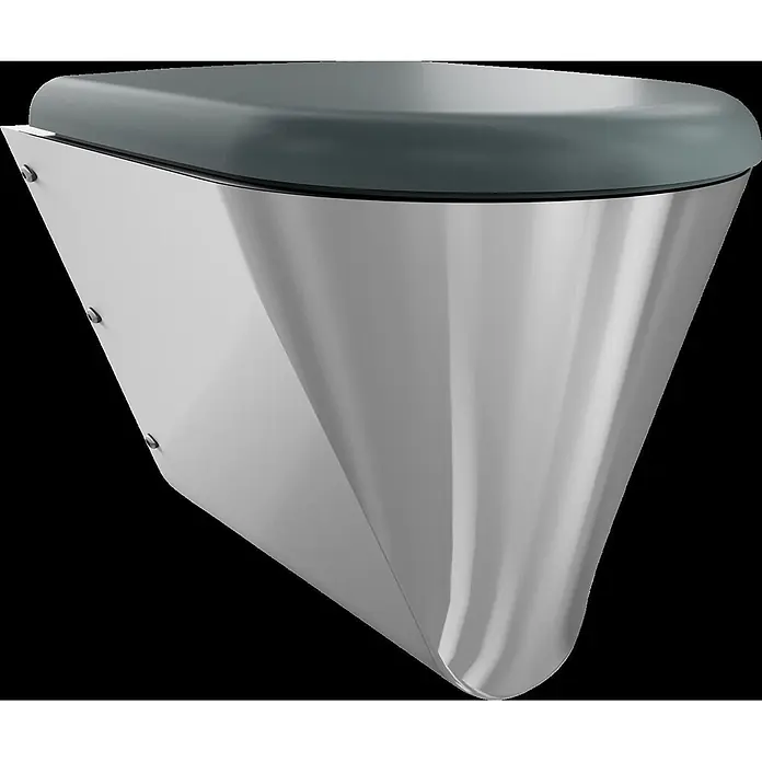 KWC Waschbecken KWC -  - Elegantes Wand-WC mit grauem Sitz und glänzendem silbernem Metallgehäuse.