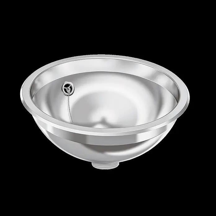 KWC Waschbecken KWC - Mit Überlauf, Edelstahl - Polierte Edelstahl-Spülbeckenschale mit Ablaufstöpsel und Kette, rundes Design mit Gewindeboden.