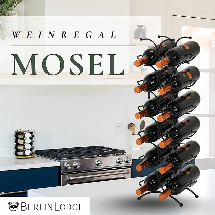 Berlinlodge Flaschenregal Weinregal HxBxT 68x25x15,5 cm 12 Flaschen Metall Schwarz - Metall, Anzahl Böden: 6 Stk. - Hohes Weinregal aus schwarzem Metall für mehrere Flaschen, in moderner Küche.