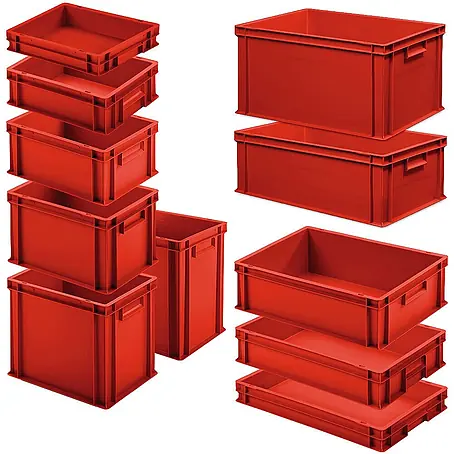 BRB Set mit 11 Eurobehältern in 11 versch. Größen/Höhen, 6x 400x300 / 5x 600x400 mm, rot
