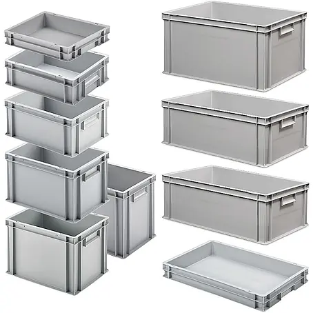 BRB Set mit 10 Eurobehältern in 9 versch. Größen/Höhen, 6x 400x300 / 4x 600x400 mm, grau