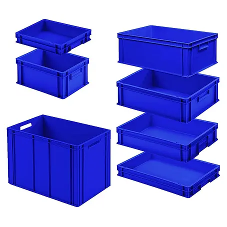 BRB Set mit 7 Eurobehältern in 7 versch. Größen/Höhen, 2x 400x300 / 5x 600x400 mm, blau