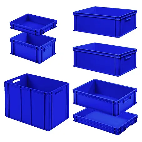 BRB Set mit 7 Eurobehältern in 6 versch. Größen/Höhen, 2x 400x300 / 5x 600x400 mm, blau
