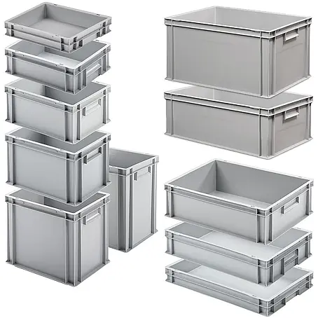 BRB Set mit 11 Eurobehältern in 11 versch. Größen/Höhen, 6x 400x300 / 5x 600x400 mm, grau