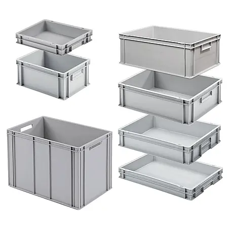 BRB Set mit 7 Eurobehältern in 7 versch. Größen/Höhen, 2x 400x300 / 5x 600x400 mm, grau