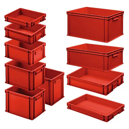 BRB Set mit 10 Eurobehältern in 10 versch. Größen/Höhen, 6x 400x300 / 4x 600x400 mm, rot